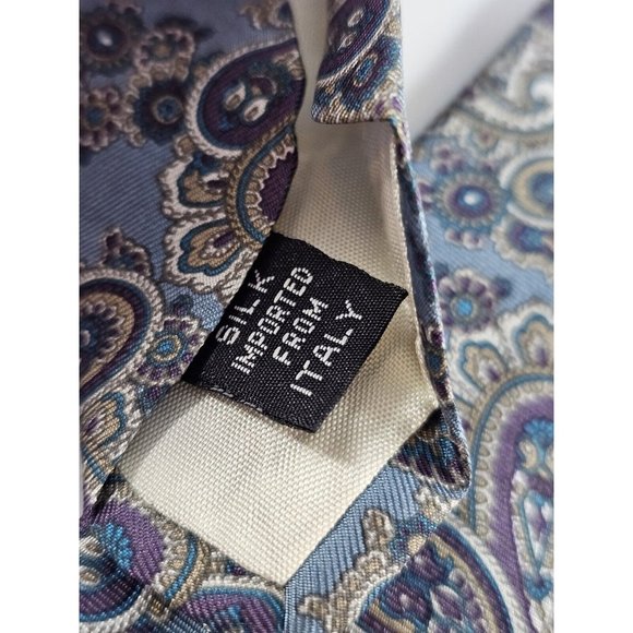 Men’s Silk Tie Sha r’e Lyon New York Blue Purple Cream Paisley Silk Italy - Picture 3 of 6